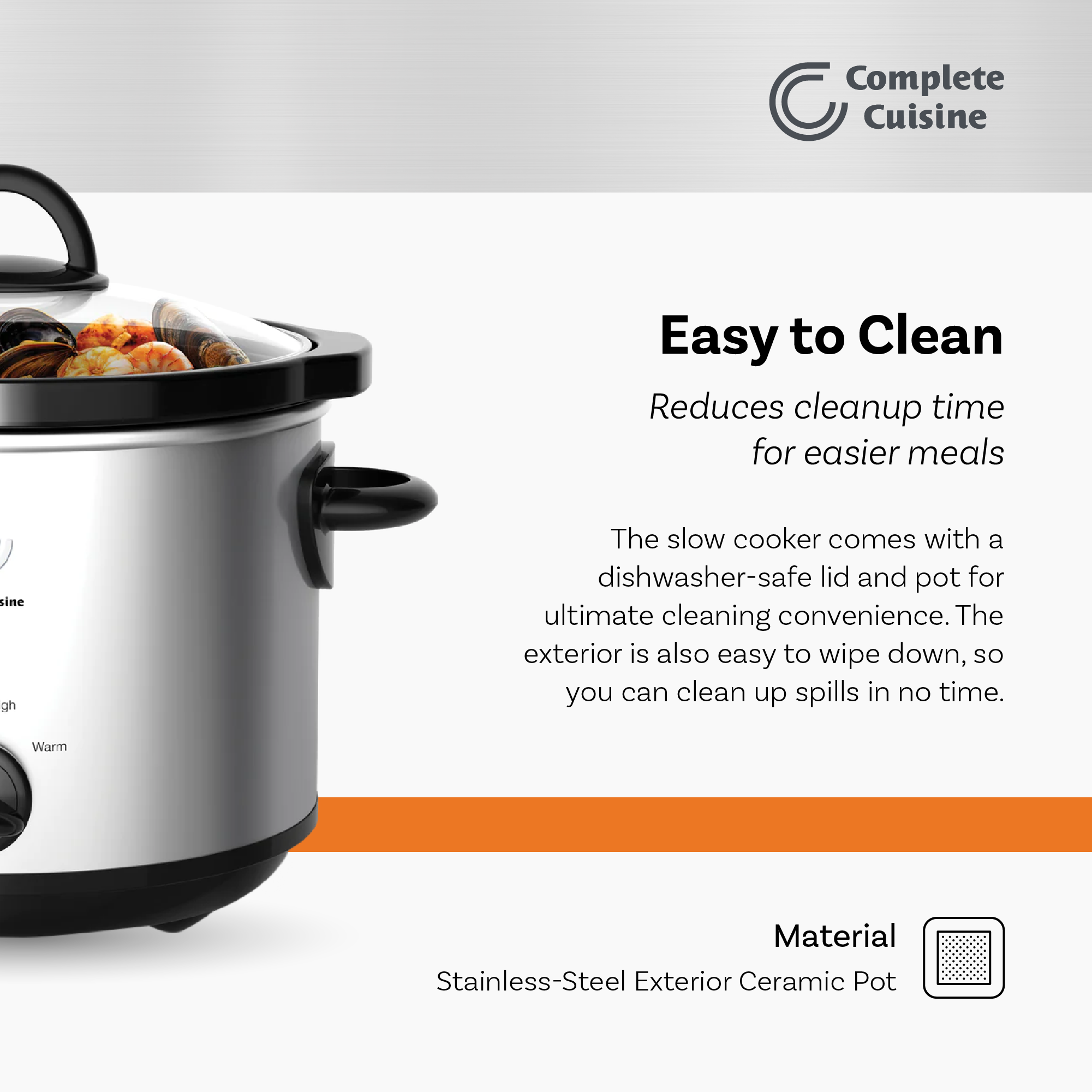 Complete Cuisine CC-3000-SL 3-Quart Round Stainless-Steel Slow Cooker - VMInnovations
