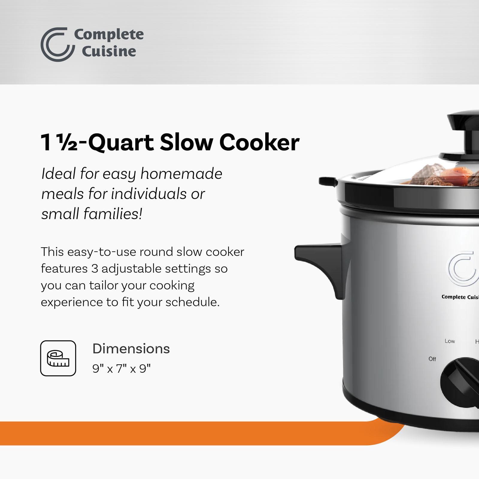 Complete Cuisine CC-1500-SL 1 1/2-Quart Round Stainless-Steel Slow Cooker - VMInnovations