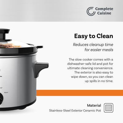 Complete Cuisine CC-1500-SL 1 1/2-Quart Round Stainless-Steel Slow Cooker - VMInnovations