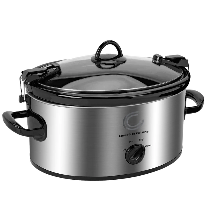 Complete Cuisine CC-SL-6100-LL-SS 6-Quart Oval Slow Cooker Pot with Locking Lid