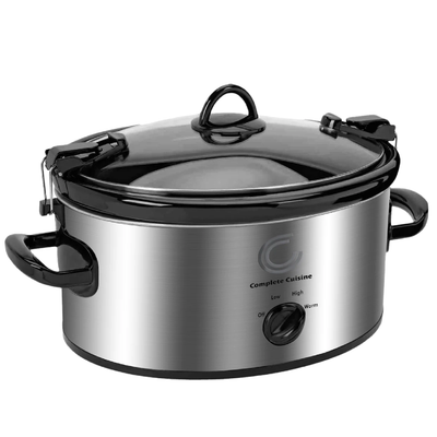 Complete Cuisine CC-SL-6100-LL-SS 6-Quart Oval Slow Cooker with Locking Lid