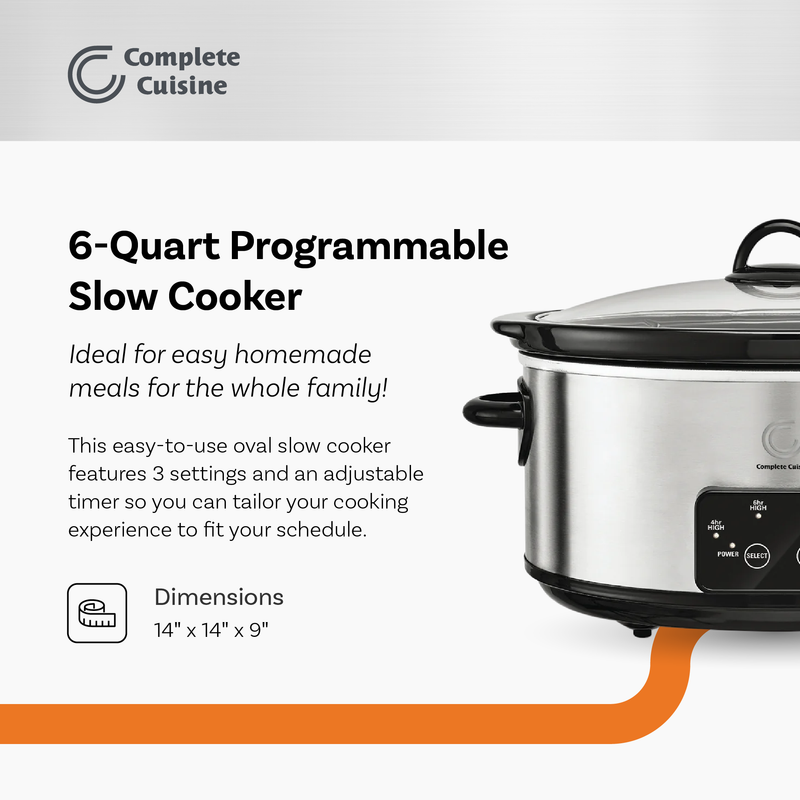 Complete Cuisine CC-6200-SS-PG 6-Quart Programmable Slow Cooker