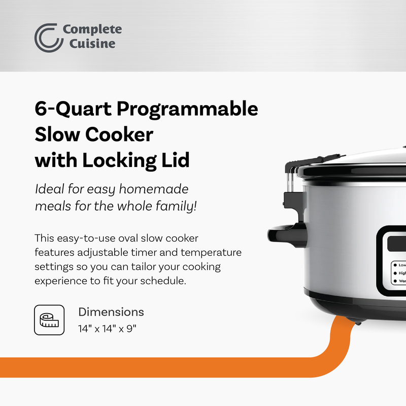 Complete Cuisine CC-6300PG-SS Digital 6-Quart Oval Slow Cooker