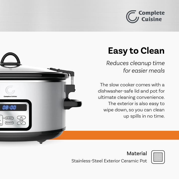 Complete Cuisine CC-6300PG-SS Digital 6-Quart Oval Slow Cooker