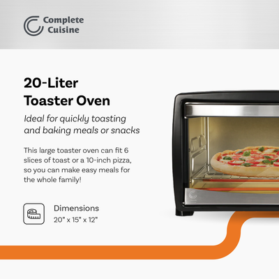 Complete Cuisine 20-Liter Toaster Oven for Baking and Broiling (Open Box) - VMInnovations