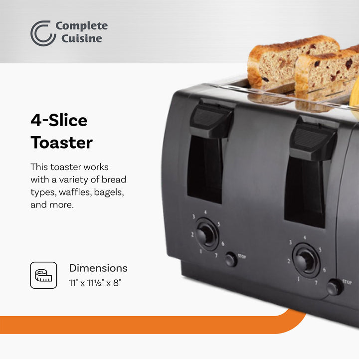 Complete Cuisine 4-Slice Toaster, 1300W Electric Toaster w/4 Slots (Open Box)