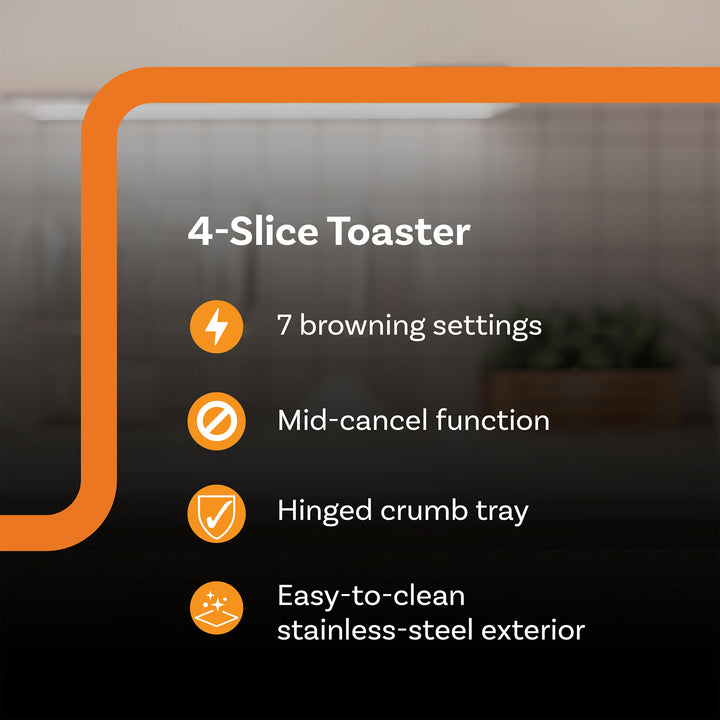 Complete Cuisine 4-Slice Toaster, 1300W Electric Toaster w/4 Slots (Open Box)