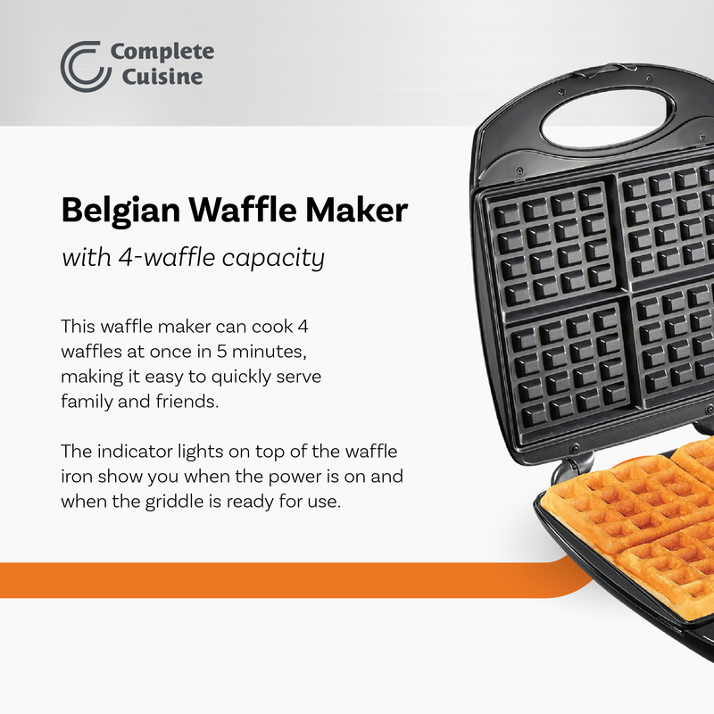 Complete Cuisine CC-WF4400-BK 4-Slice Electric Waffle Maker, Black