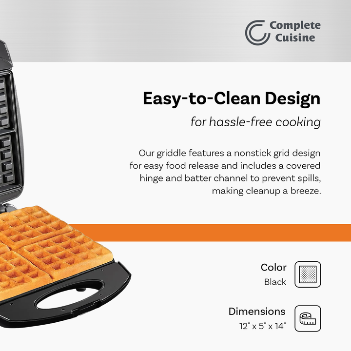 Complete Cuisine CC-WF4400-BK 4-Slice Electric Waffle Maker, Black