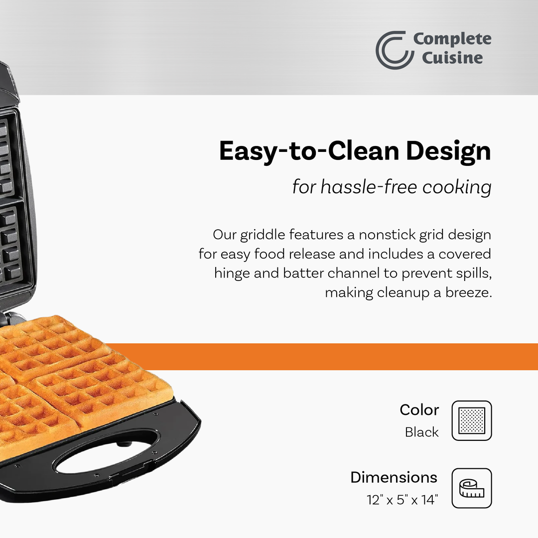 Complete Cuisine CC-WF4400-BK 4-Slice Electric Waffle Maker, Black (Open Box)