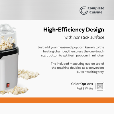 Complete Cuisine CC-PM1100 Hot-Air Countertop Popcorn Maker, White (Open Box)