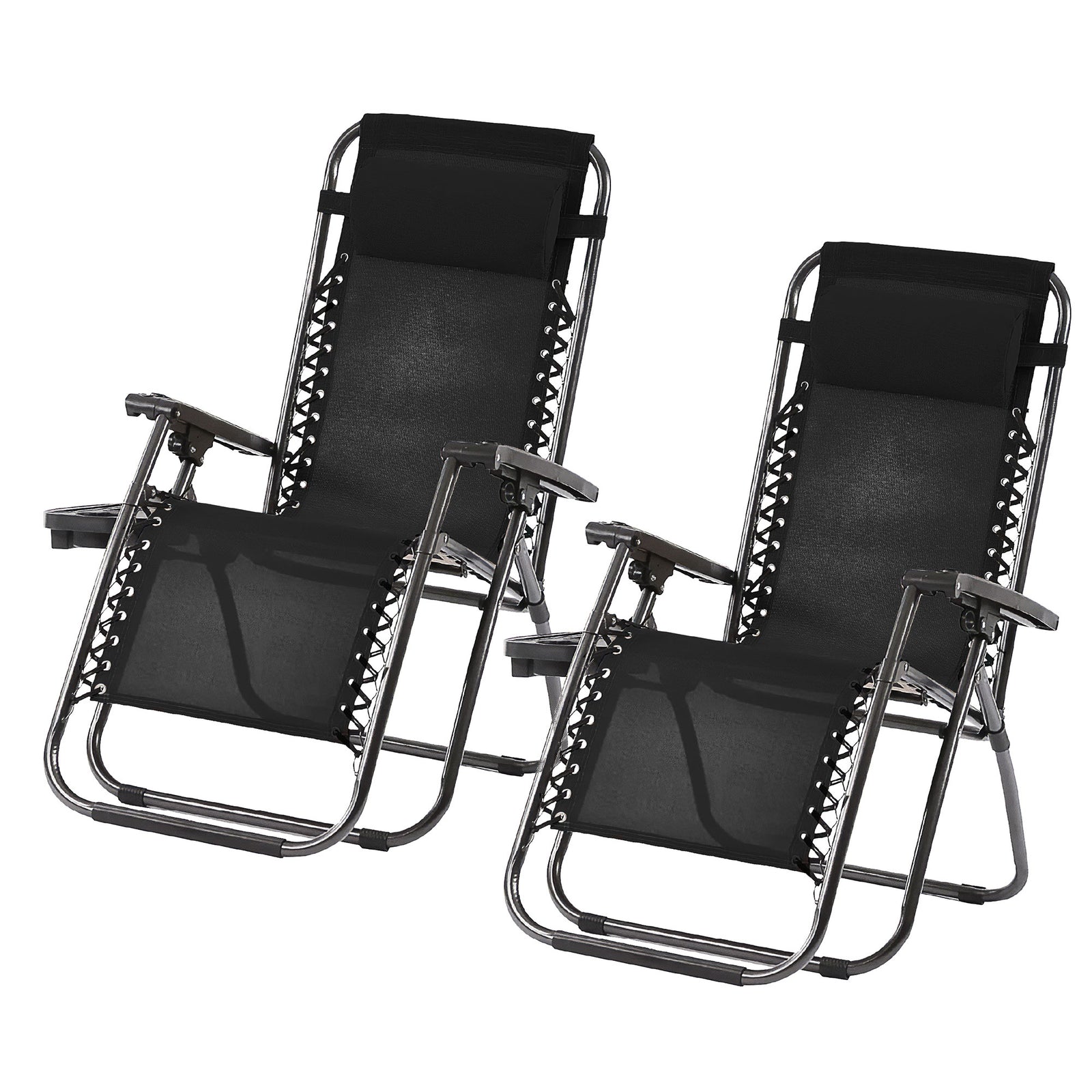 Trappers Peak Adjustable Zero-Gravity Folding Chairs, Set of 2, Black (Open Box) - VMInnovations