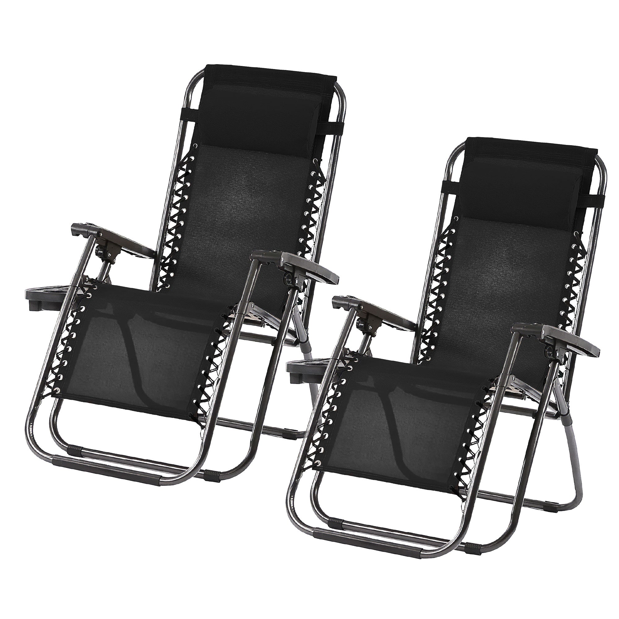 Trappers Peak Adjustable Zero-Gravity Folding Chairs, Set of 2, Black (Open Box) - VMInnovations