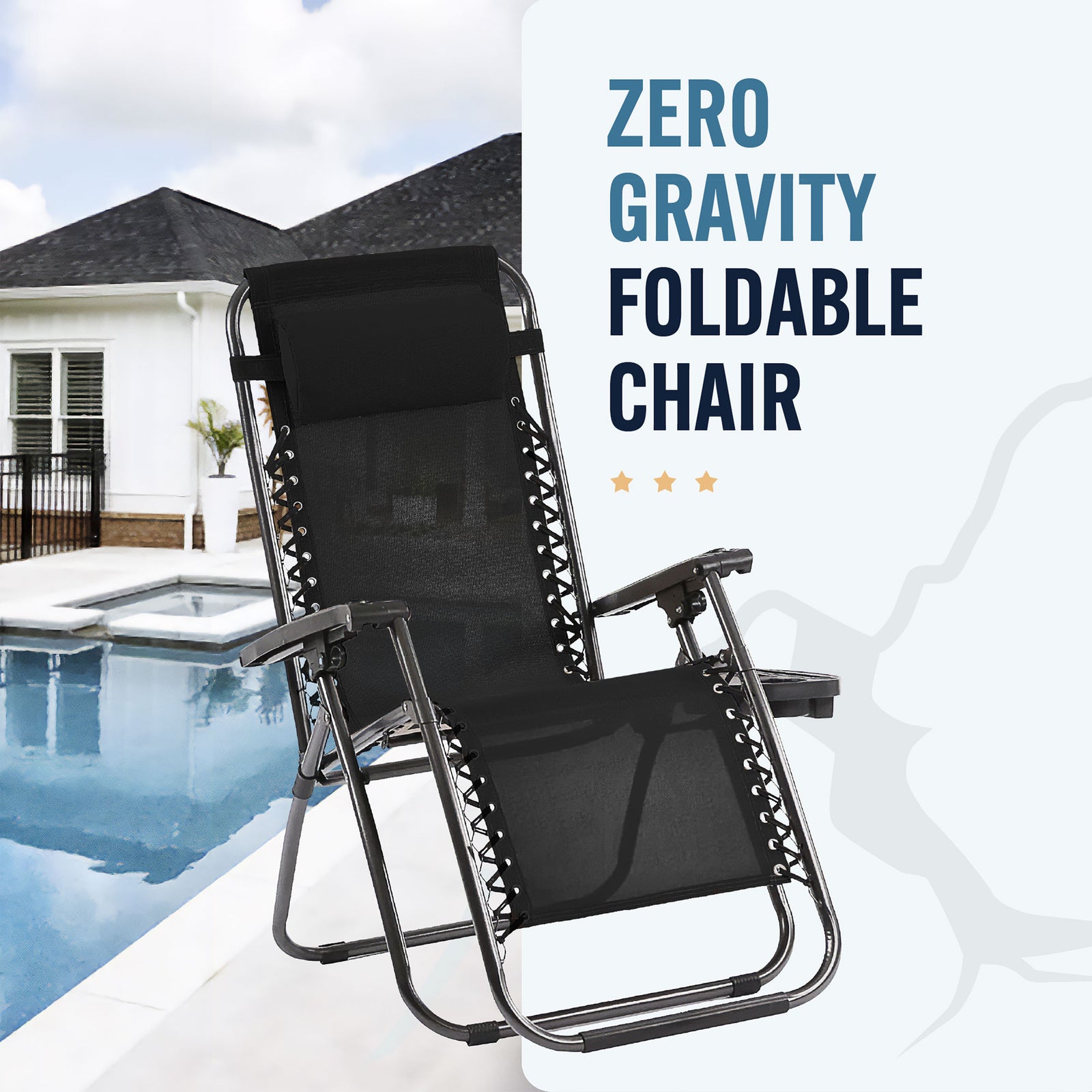 Trappers Peak Adjustable Zero-Gravity Folding Chairs, Set of 2, Black (Open Box) - VMInnovations