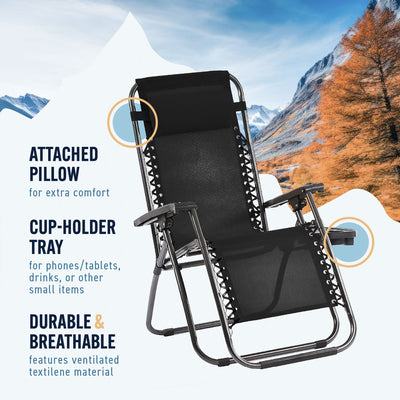 Trappers Peak Adjustable Zero-Gravity Folding Chairs, Set of 2, Black