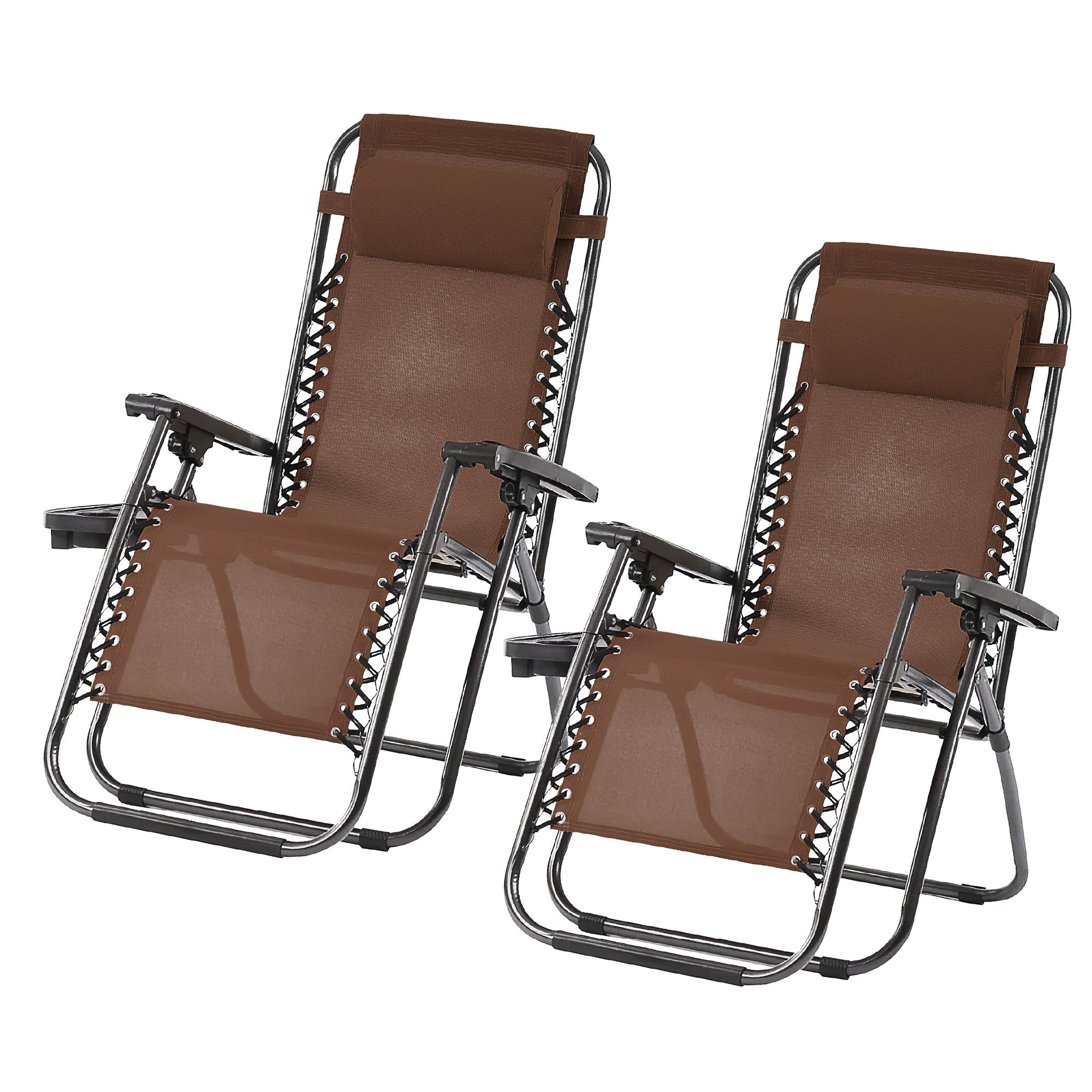 Trappers Peak Adjustable Zero-Gravity Folding Chairs, Set of 2, Brown - VMInnovations