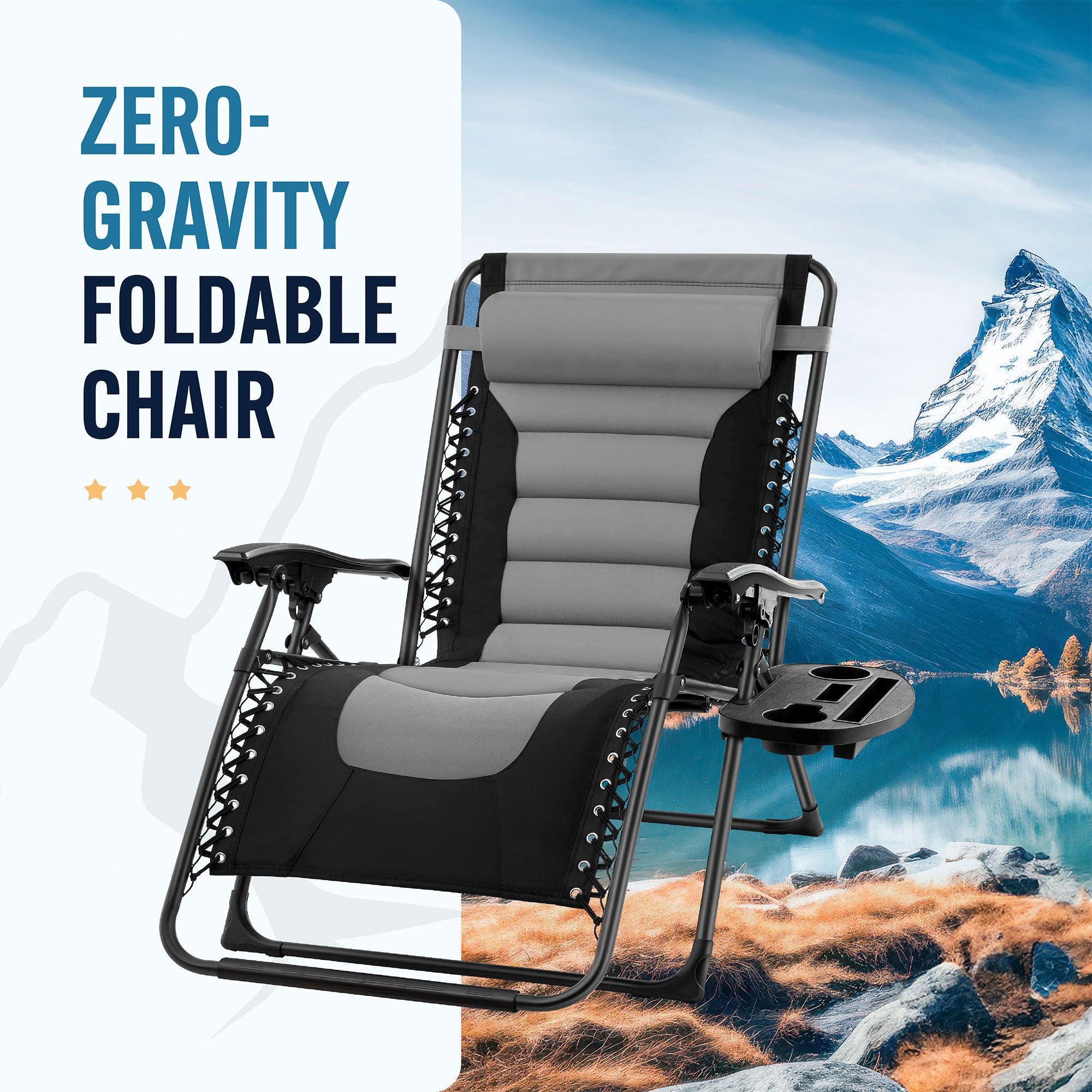 Trappers Peak Adjustable Oversized Zero-Gravity Folding Lounge Chair, Gray/Black