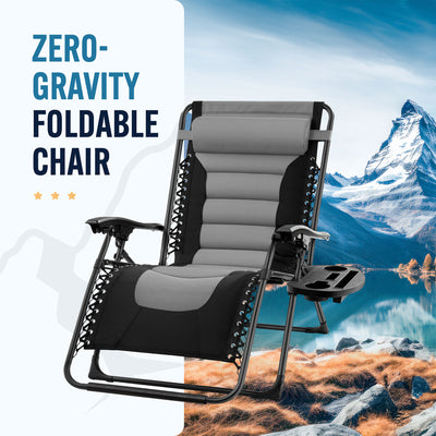 Trappers Peak Adjustable Oversized Zero-Gravity Folding Lounge Chair, Gray/Black