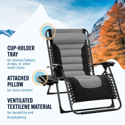 Trappers Peak Adjustable Oversized Zero-Gravity Folding Lounge Chair, Gray/Black