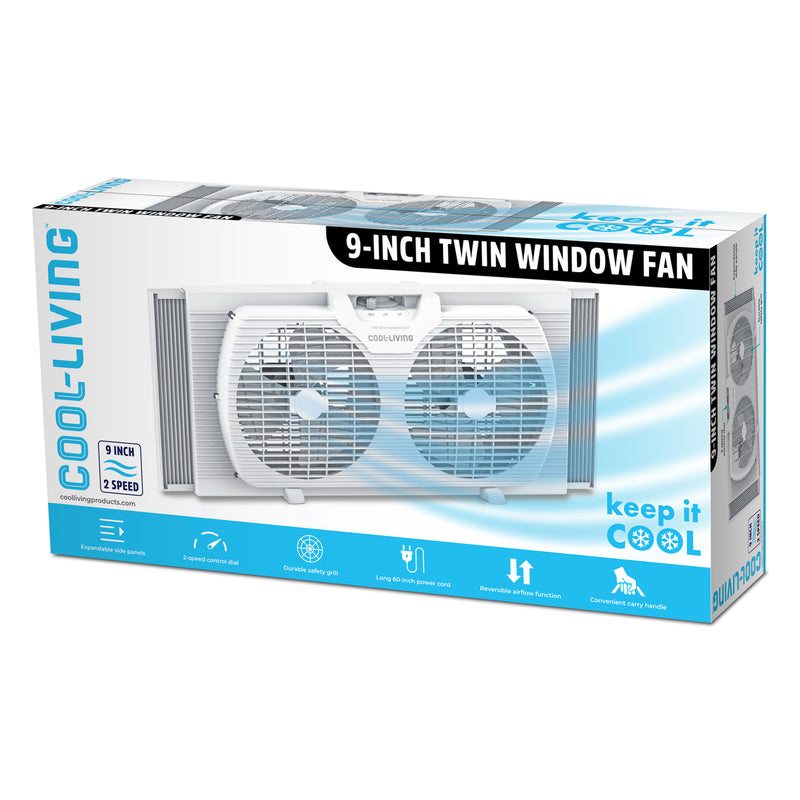 Cool-Living 9-Inch 2-Speed Portable Twin Window Fan with Carry Handle