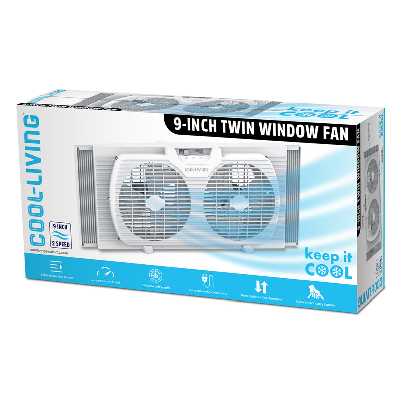 Cool-Living 9-Inch 2-Speed Portable Twin Window Fan with Carry Handle (Open Box)