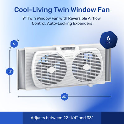 Cool-Living 9-Inch 2-Speed Portable Twin Window Fan with Carry Handle - VMInnovations