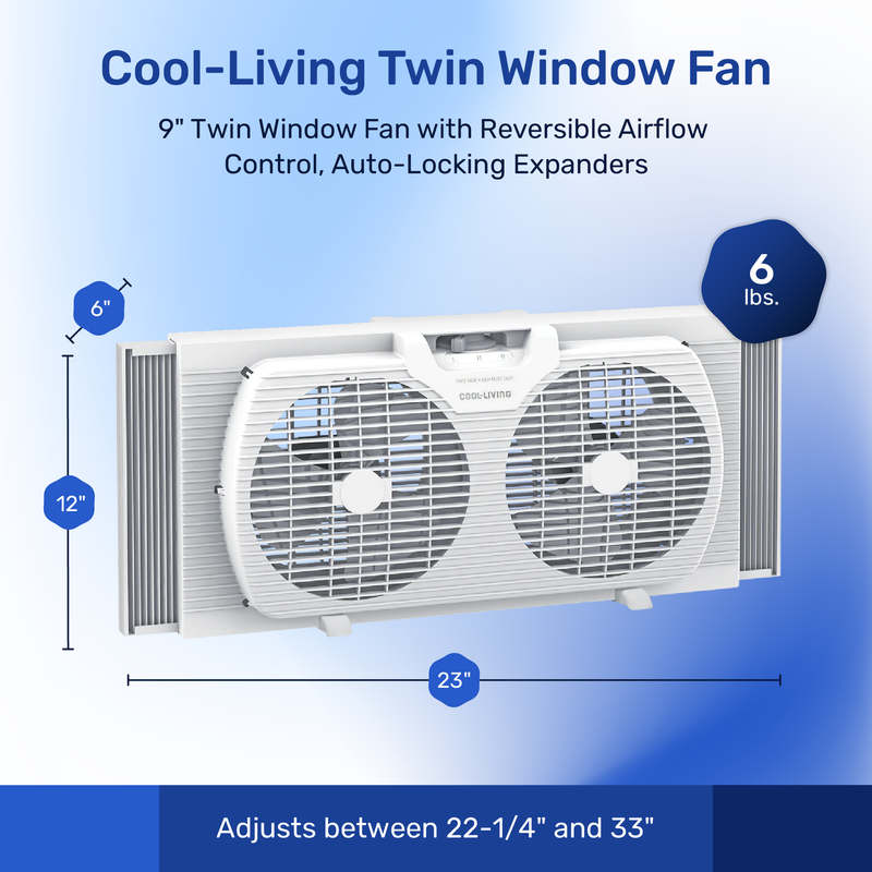 Cool-Living 9-Inch 2-Speed Portable Twin Window Fan with Carry Handle (Open Box)