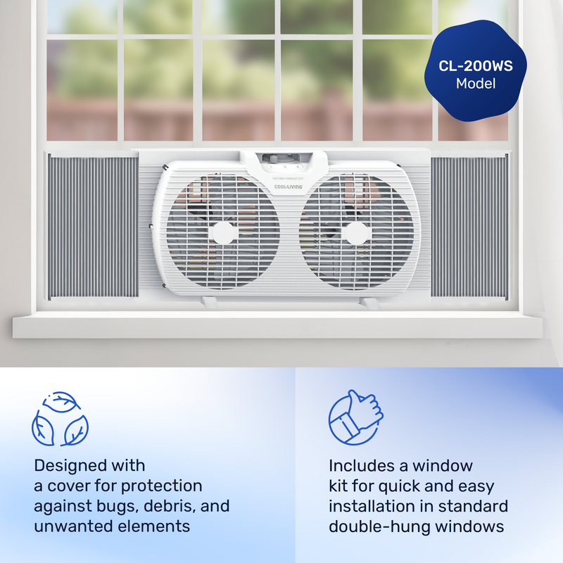 Cool-Living 9-Inch 2-Speed Portable Twin Window Fan with Carry Handle (Open Box)