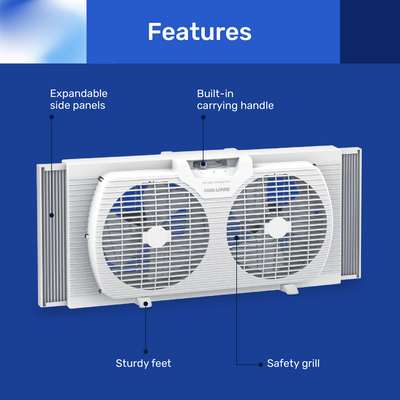 Cool-Living 9-Inch 2-Speed Portable Twin Window Fan with Carry Handle (Open Box) - VMInnovations