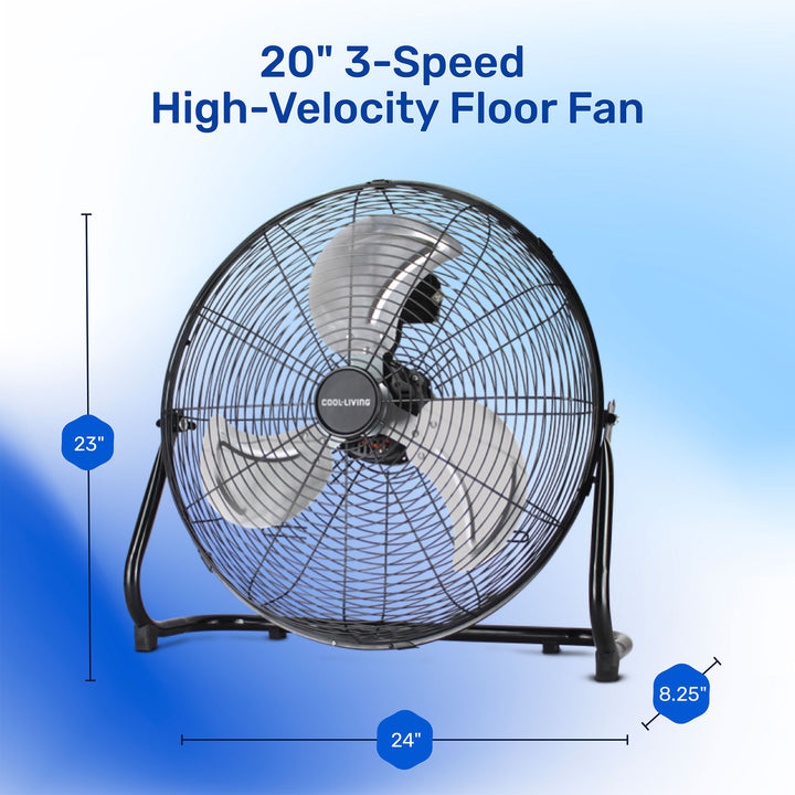 Cool-Living CL-50E-BLK 20-Inch High-Velocity Floor Fan, Cooling, Black(Open Box)