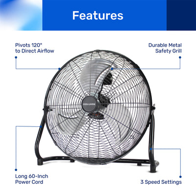 Cool-Living CL-50E-BLK 20-Inch High-Velocity Floor Fan, Cooling, Black(Open Box) - VMInnovations