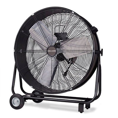 Cool-Living CL-60B-BLK Portable 24-Inch 2-Speed Tilting Drum Fan w/Wheels, Black - VMInnovations