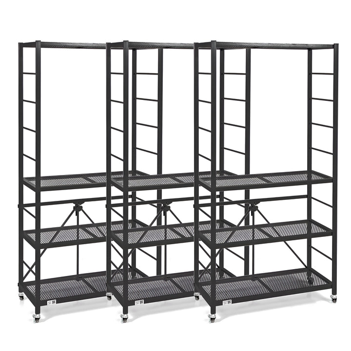 Origami 3 Pack Folding Steel Storage Rack, Adjustable Shelves, R2 Series, Black