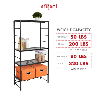 Origami 3 Pack Folding Steel Storage Rack, Adjustable Shelves, R2 Series, Black - VMInnovations