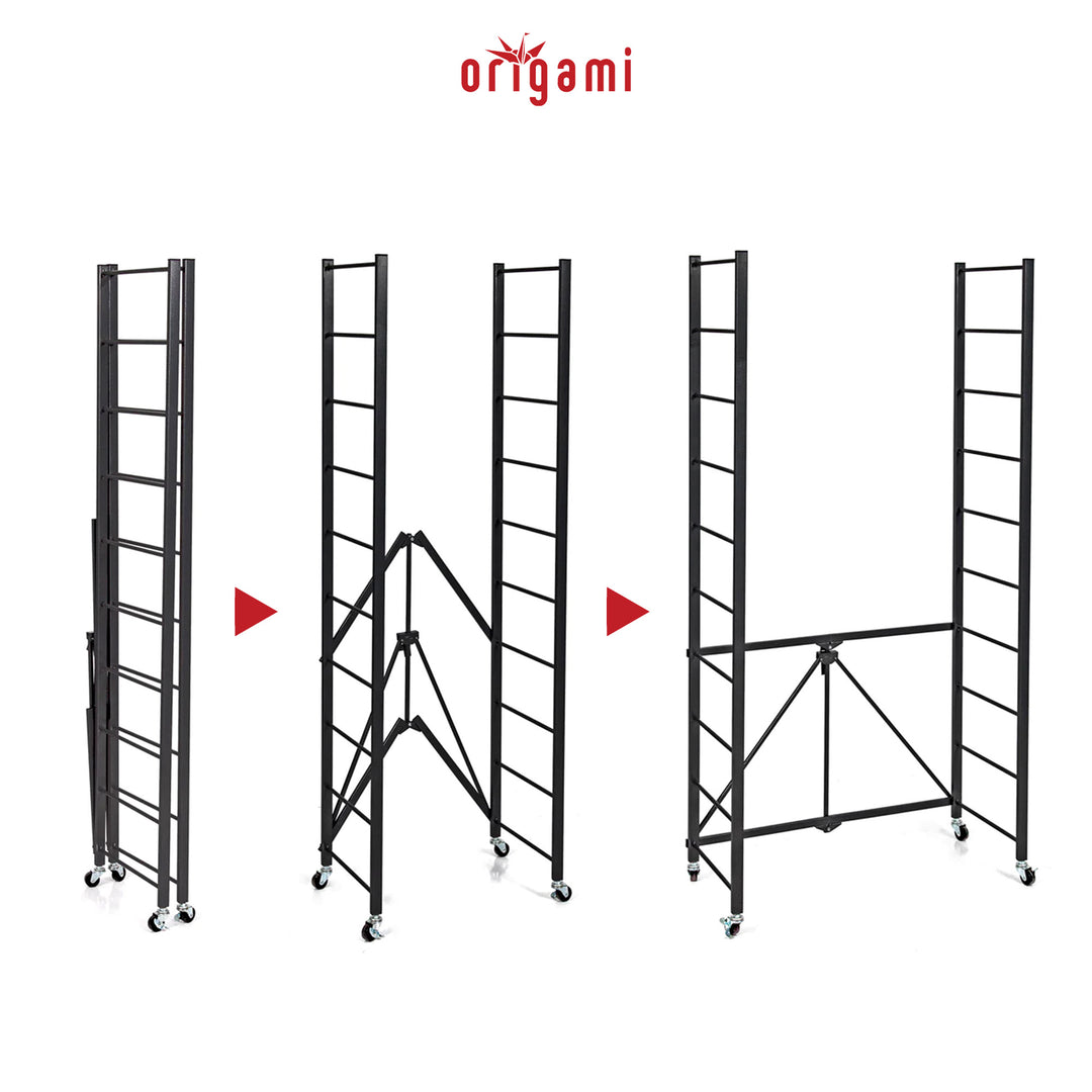Origami 4 Pack Folding Steel Storage Rack, Adjustable Shelves, R2 Series, Black - VMInnovations