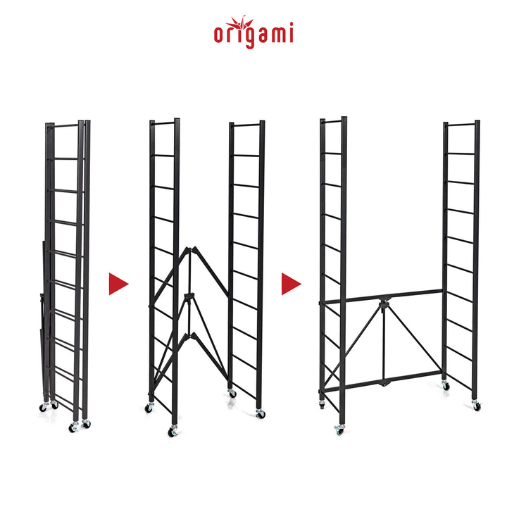 Origami 4 Pack Folding Steel Storage Rack, Adjustable Shelves, R2 Series, Black - VMInnovations