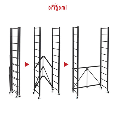 Origami Folding Steel Storage Rack with Adjustable Shelves, Black (Open Box)