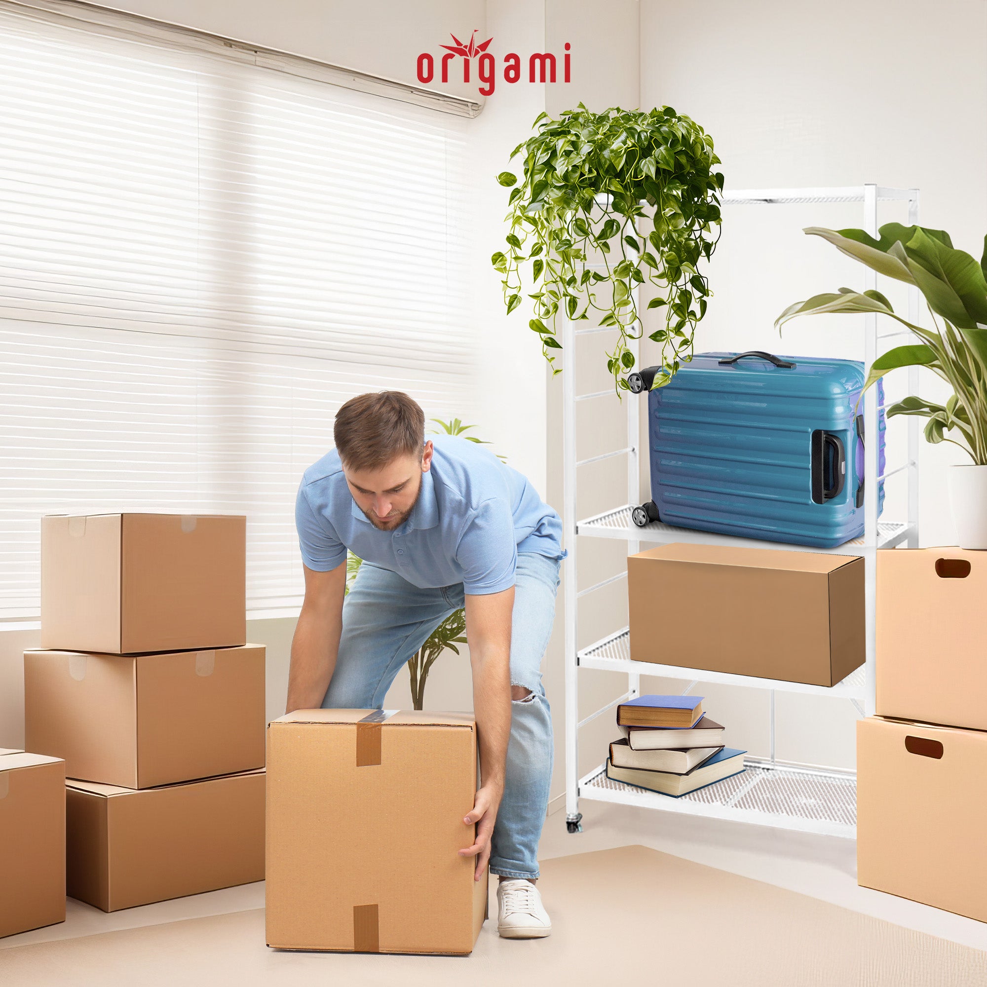 Origami R2 Series Folding Steel Storage Rack w/Adjustable Shelves, White (Used) - VMInnovations