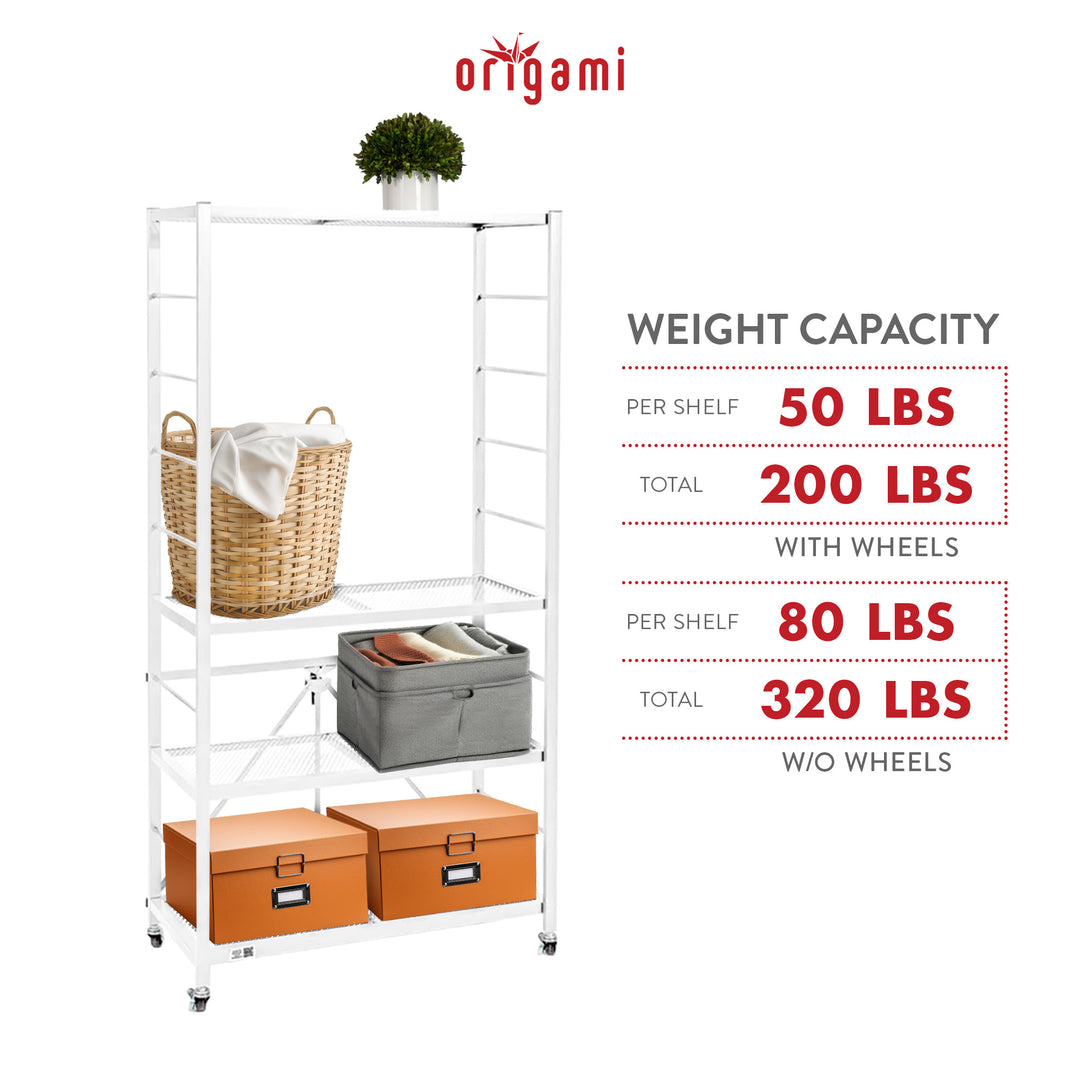 Origami 4 Pack Folding Steel Storage Rack, Adjustable Shelves, R2 Series, White