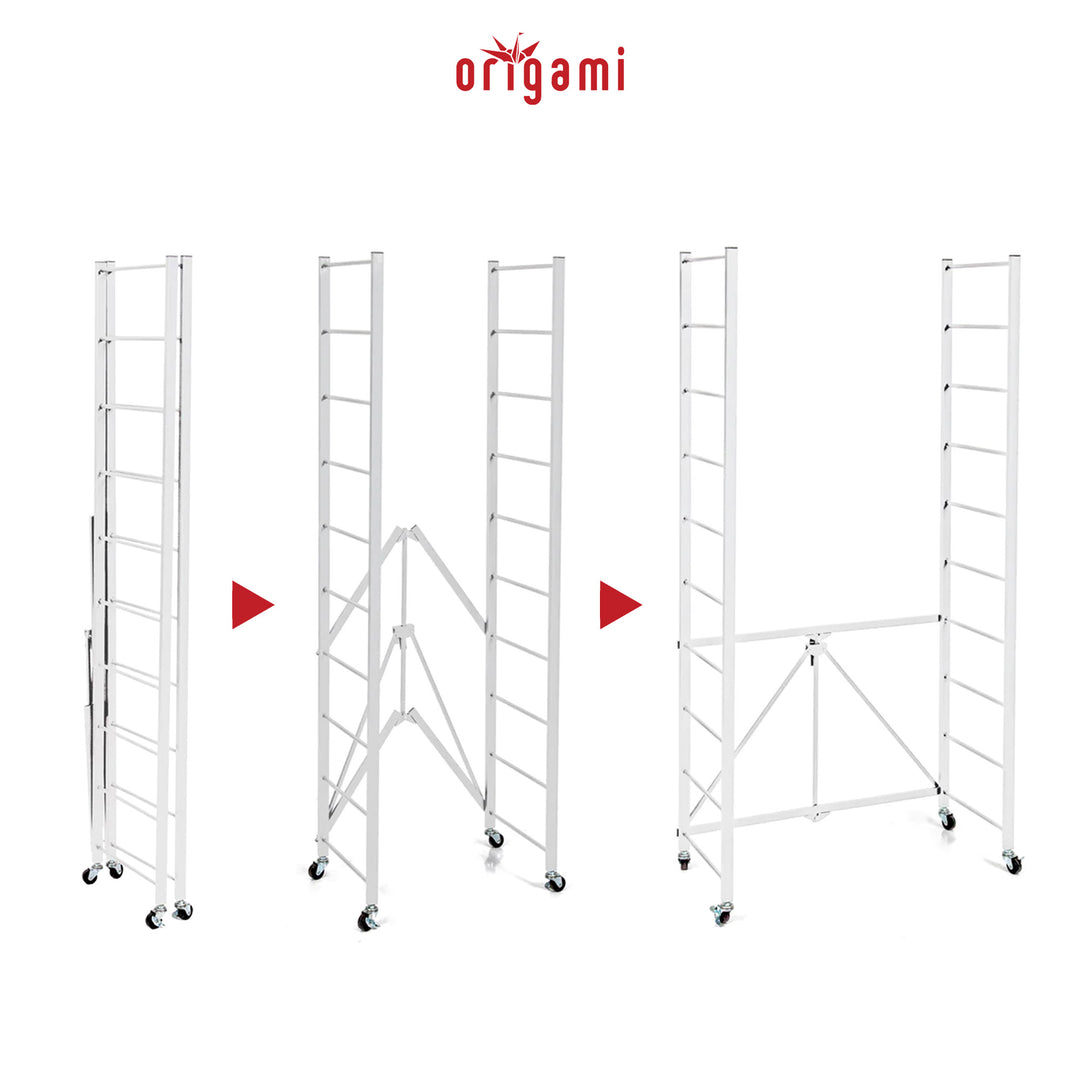 Origami 4 Pack Folding Steel Storage Rack, Adjustable Shelves, R2 Series, White