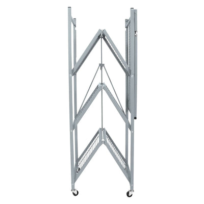 Origami R5 Foldable 4 Tier Storage Rack w/ Wheels, Pewter, (Open Box)