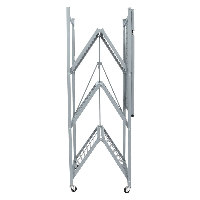 Origami R5 Foldable 4 Tier Storage Rack w/ Wheels, Pewter, (Used)