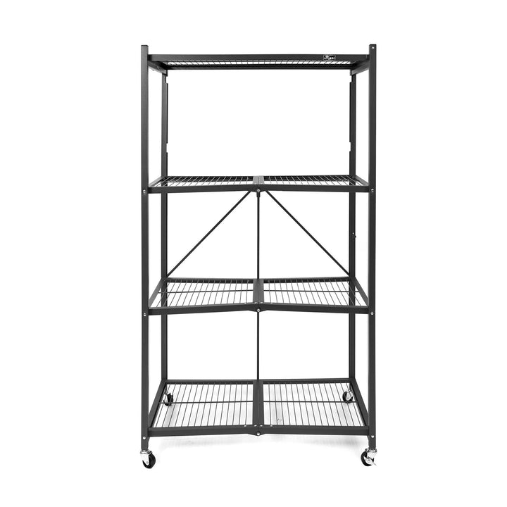 Origami R5 Foldable 4 Tier Storage Rack w/ Wheels, Black, Certified Refurbished