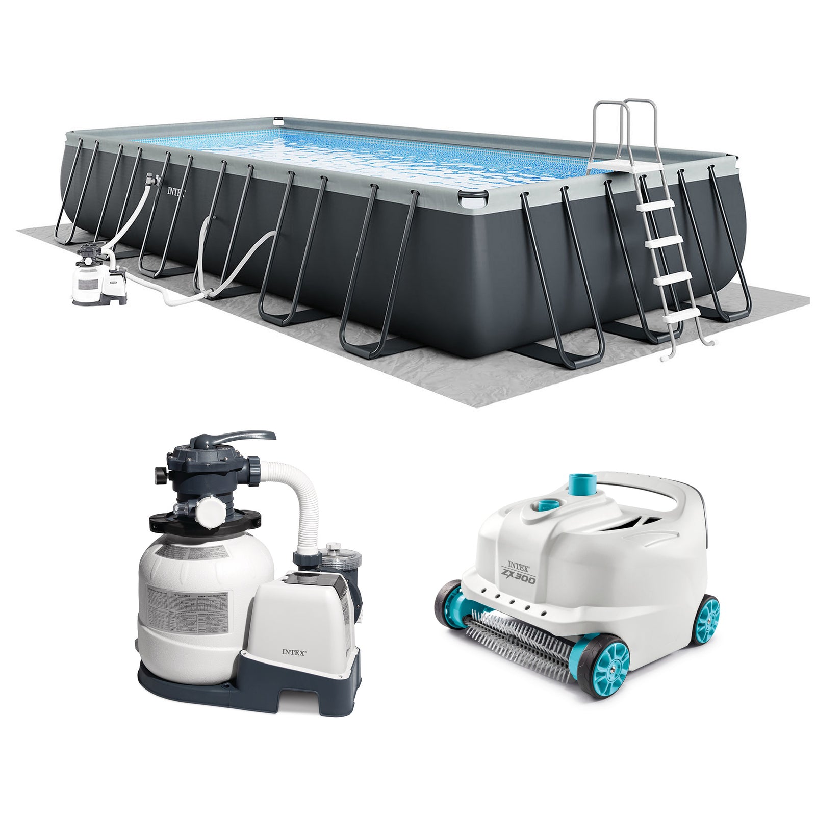 Intex Rectangular Ultra XTR Frame Swimming Pool w/ Pump & Robot Vacuum Cleaner - VMInnovations