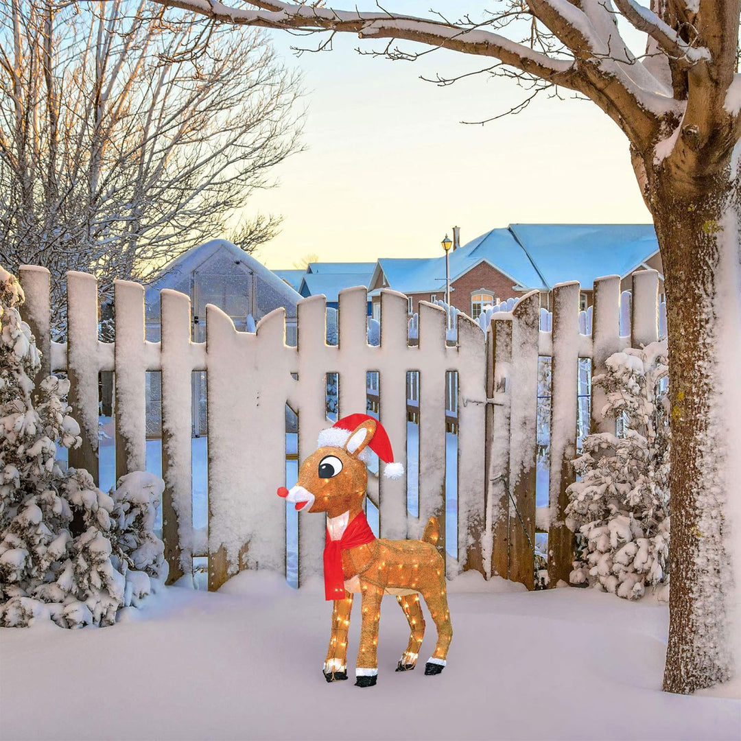 ProductWorks 32" Rudolph with Santa Hat and Scarf Pre-Lit Christmas Yard Decor - VMInnovations