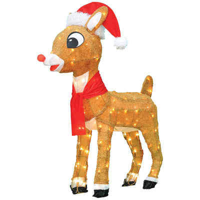 ProductWorks 32" Rudolph w/Santa Hat & Scarf Pre-Lit Yard Decor (Open Box) - VMInnovations
