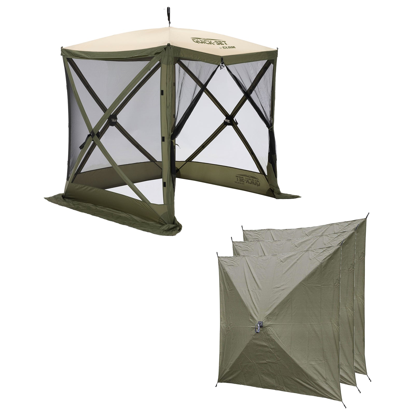 CLAM Quick Set Traveler 6x6Ft Outdoor + Clam Quick Set Screen Hub Tent (3 Pack) - VMInnovations