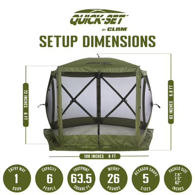 CLAM Quick Set Venture 9x9 Foot Canopy + Clam Quick Set Screen, Green (2 Pack)