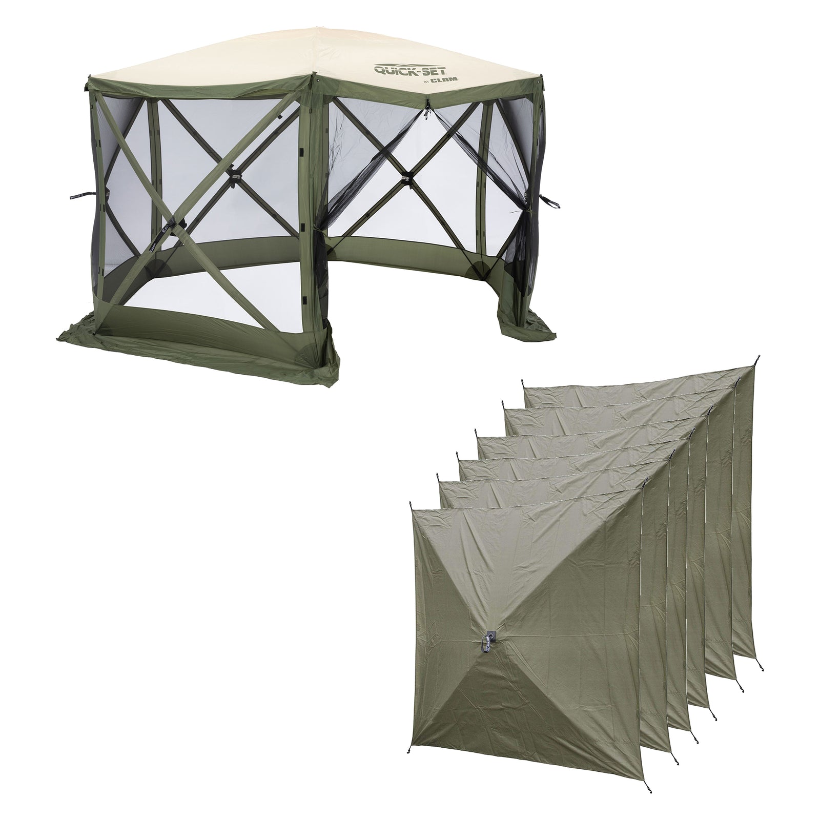 CLAM Quick Set Escape 11.5 x 11.5 Ft Canopy + Clam Quick Set Screen (2 Pack) - VMInnovations