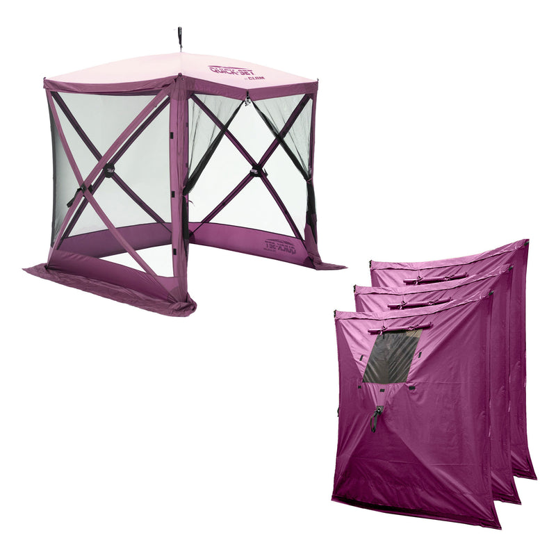 CLAM Quick Set Traveler 4 Sided Canopy+ CLAM Quick Set Screen, Plum (3 Pack)